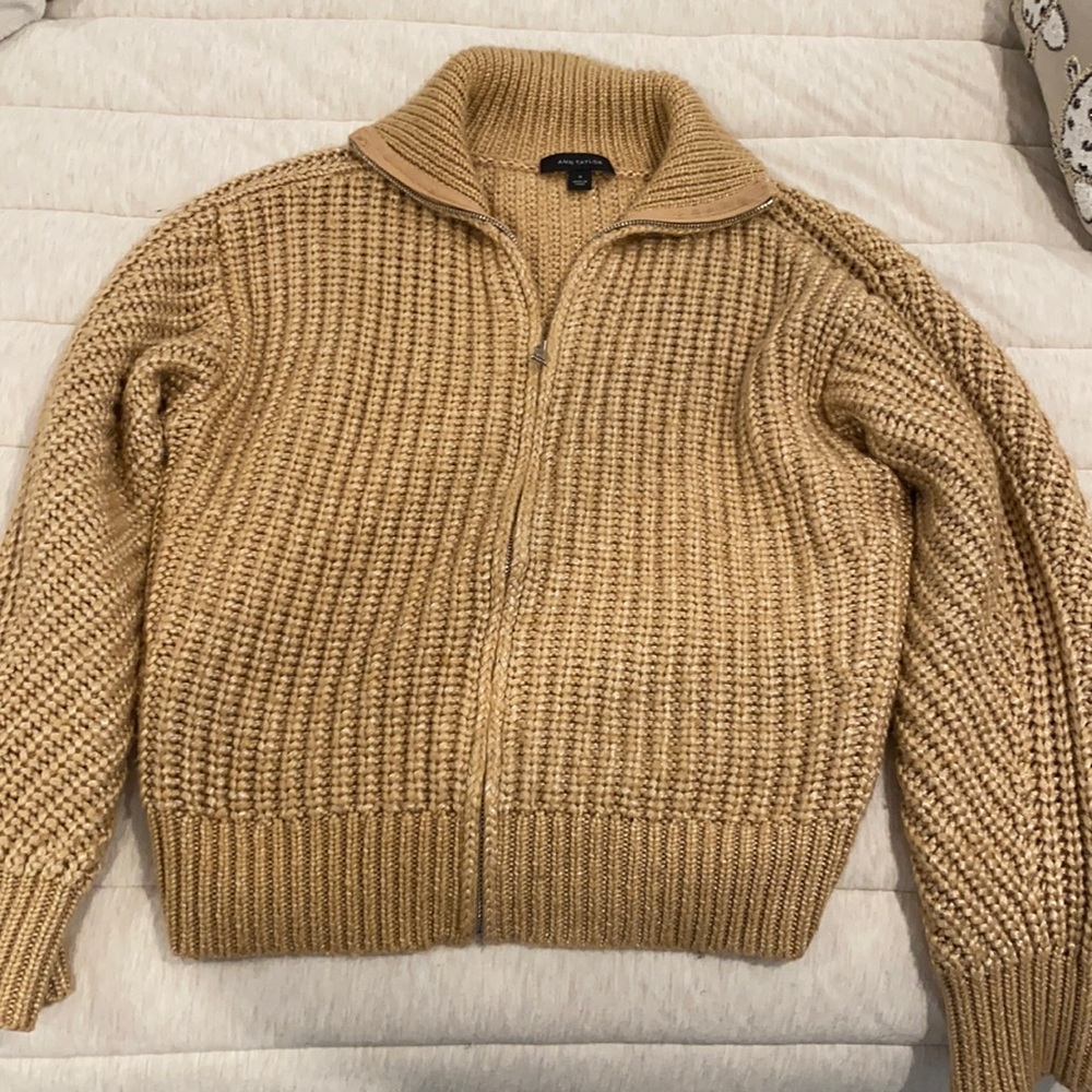 Tan knit zip-up jacket
